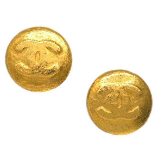 Chanel Button Earrings Clip-On Gold - Picture 1 of 4